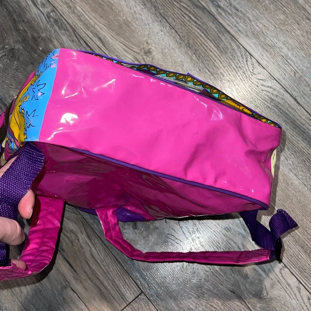 Vintage Disney Aladdin‎ Jasmine Genie Pink Purple Vinyl Backpack 90s Kids Bag
